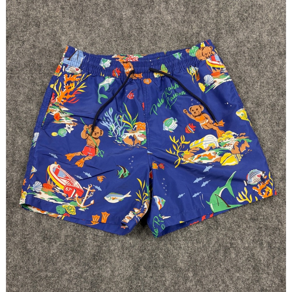 Polo Ralph Lauren Mens Blue Scuba Diving Polo Bear Swim Trunks Shorts Large